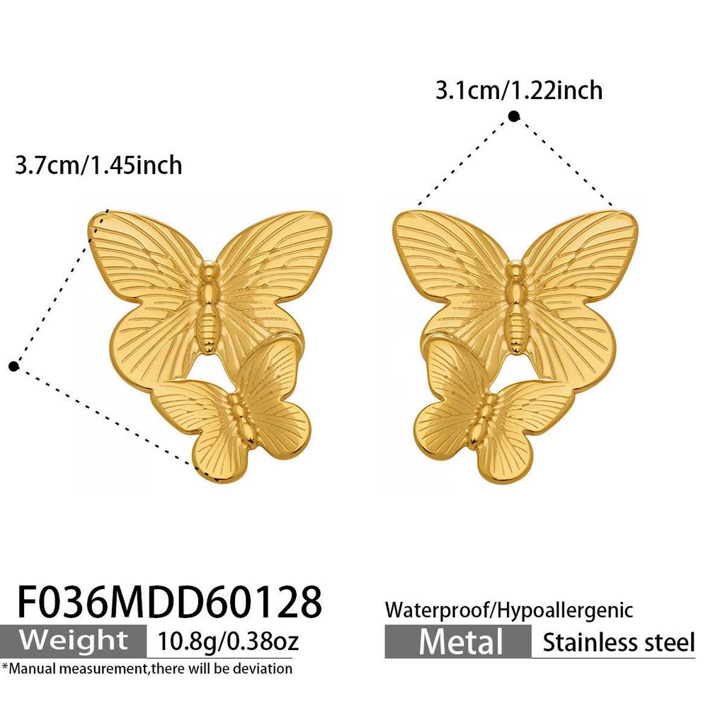 Chic Geometric Butterfly Texture Gold-Plated Stainless Steel Earrings