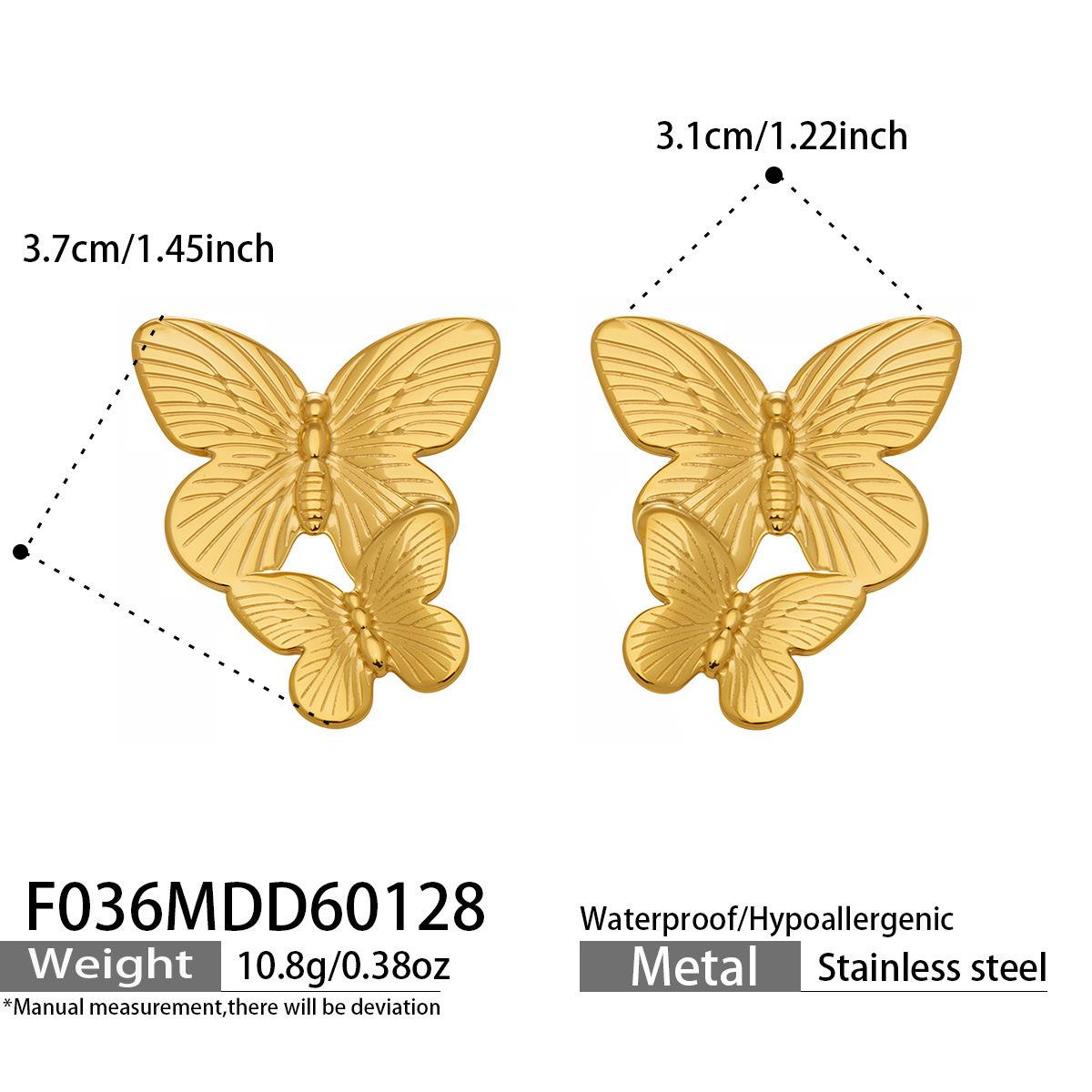 Chic Geometric Butterfly Texture Gold-Plated Stainless Steel Earrings