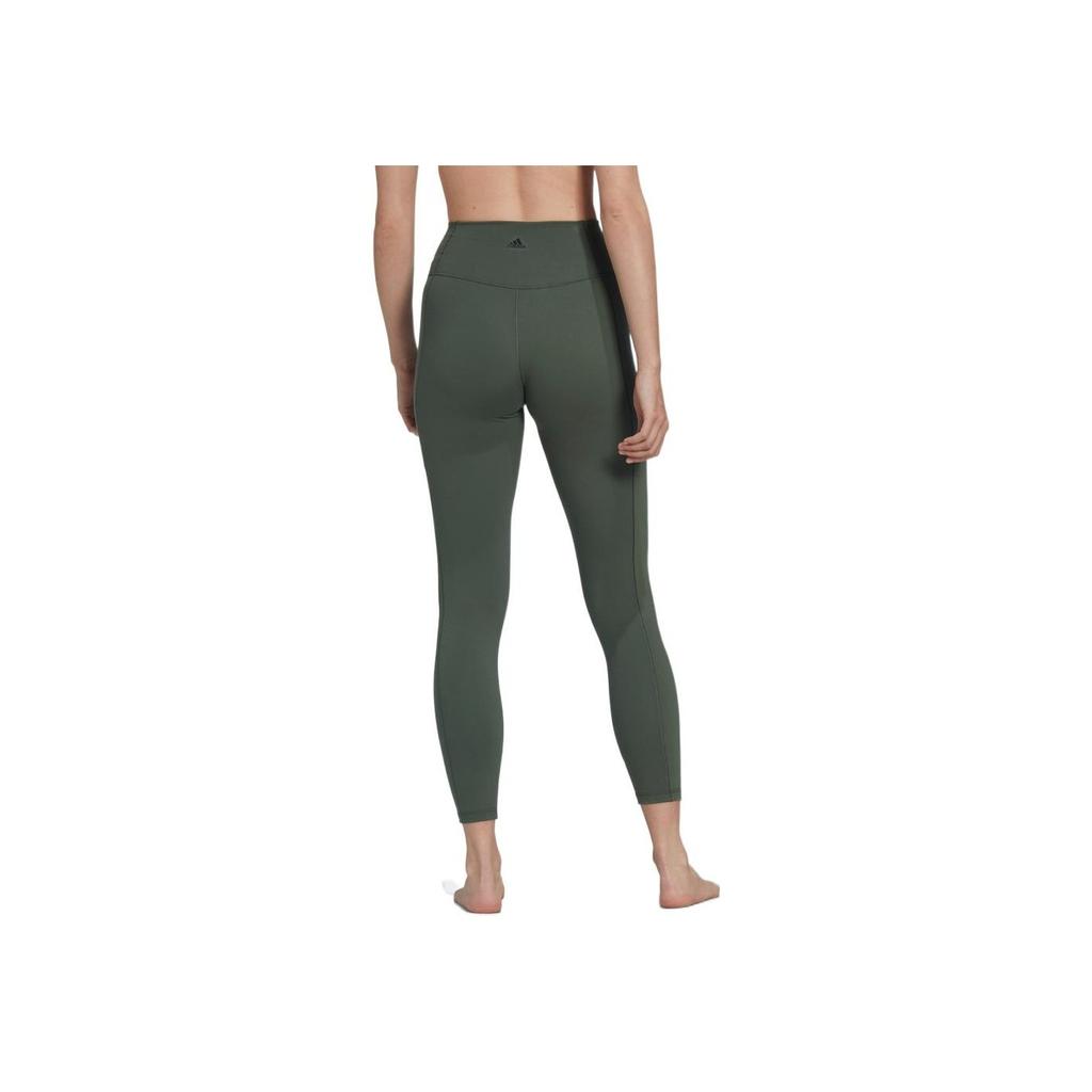 Adidas Solid Color Logo Print High-Waist Fitness Leggings Women Bottoms Green HK6615