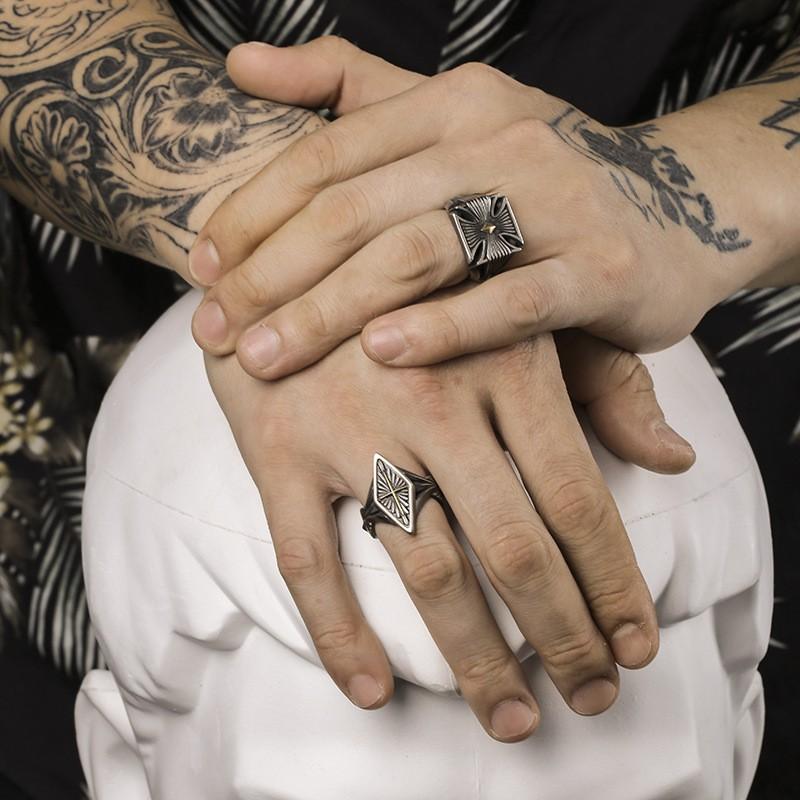 Adjustable Open Ring Men Women Vintage Punk Geometric Cross Design Sterling Jewelry
