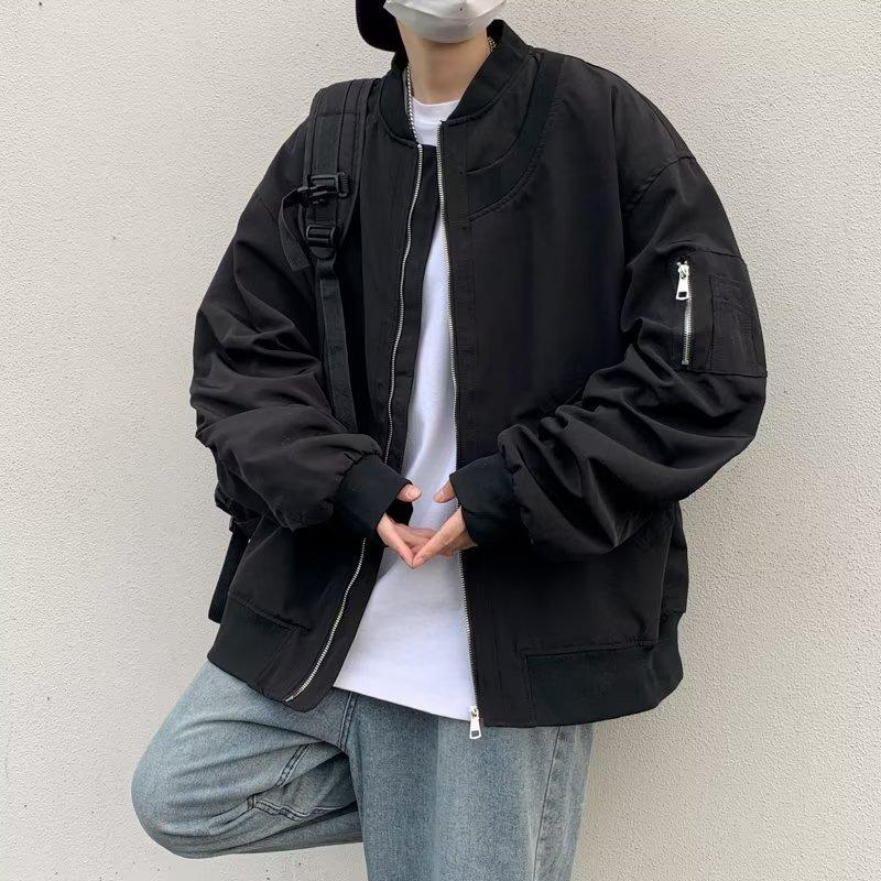 

Мужская модная американская куртка-пилот в стиле хай-стрит - Универсальная, стильная, повседневная, оверсайз в бейсбольном стиле. M чёрный