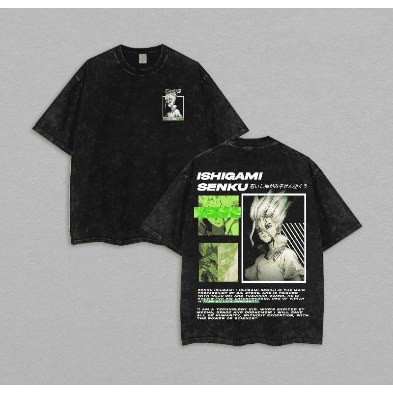 

Anime Dr.STONE Ishigami Senkuu T-shirt Vintage Washed Oversized Tshirt High Quality Pure Cotton Tees Tops Men s Unisex Clothing M