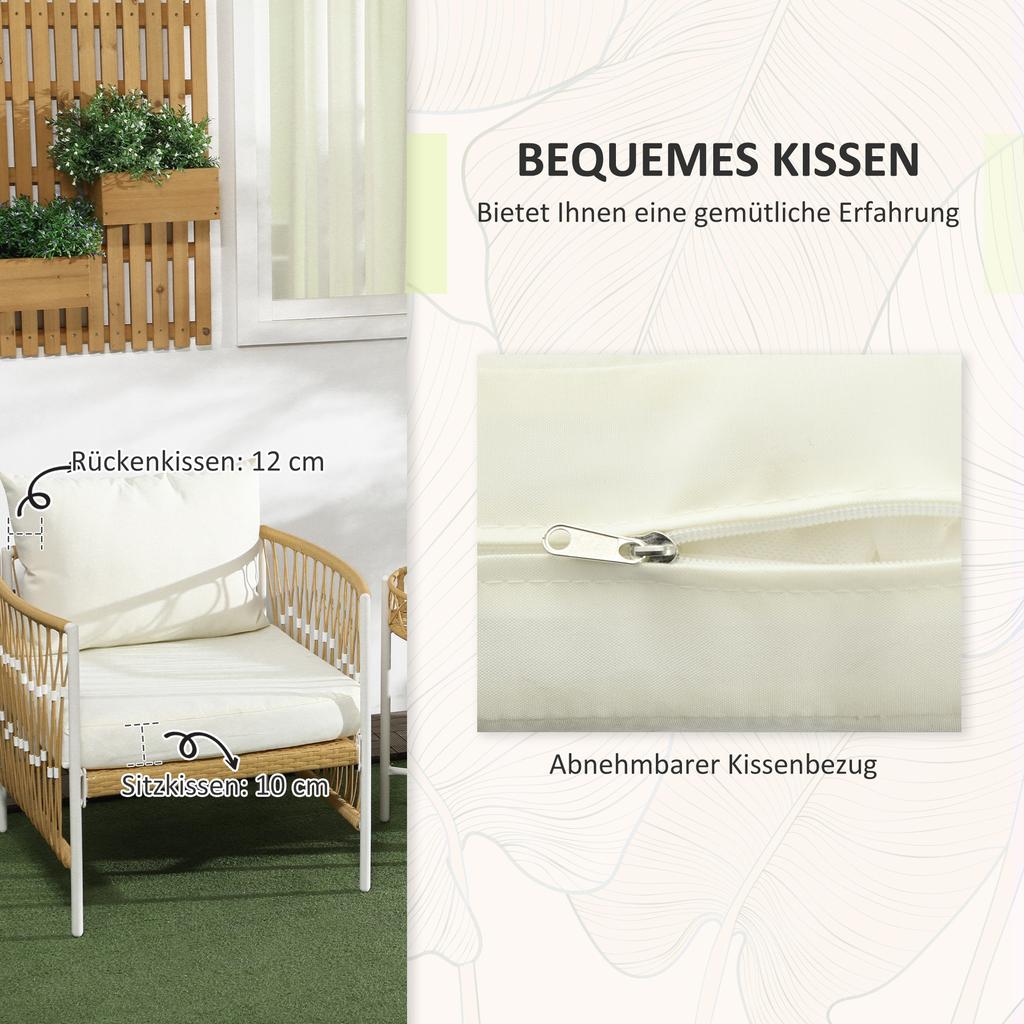 3-teiliges Bistro-Set Gartenmöbel-Set Garten-Sitzgruppe, PE-Rattan, 72 cm x 66 cm x 64 cm, Gelb+Creme