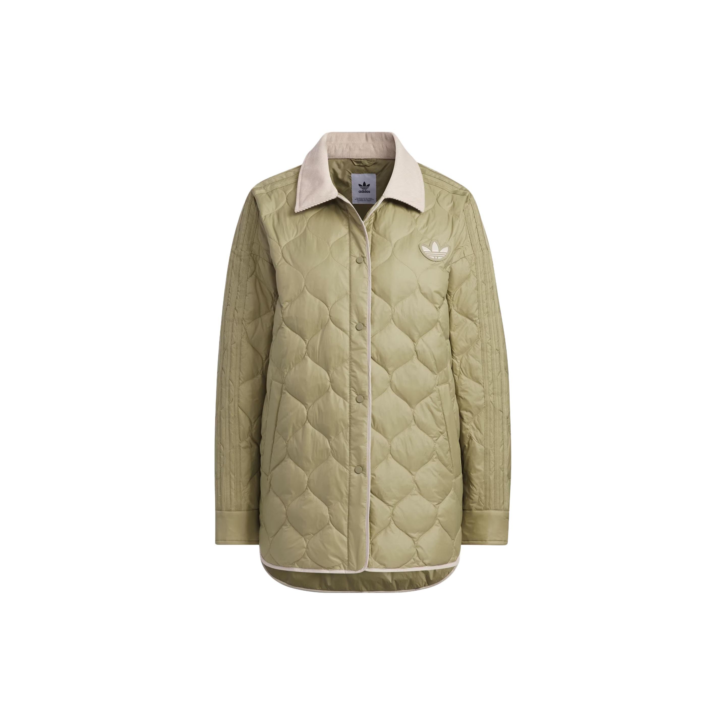 

adidas Originals Women s Quilted Collared Puffer Jacket Light Olive Off White Women IN0980 L
