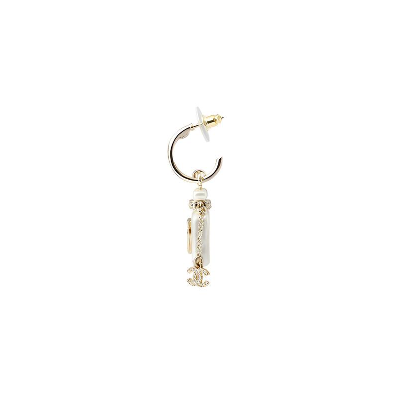 CHANEL Pearl Rhinestone Numbers Metal Earrings Women's White