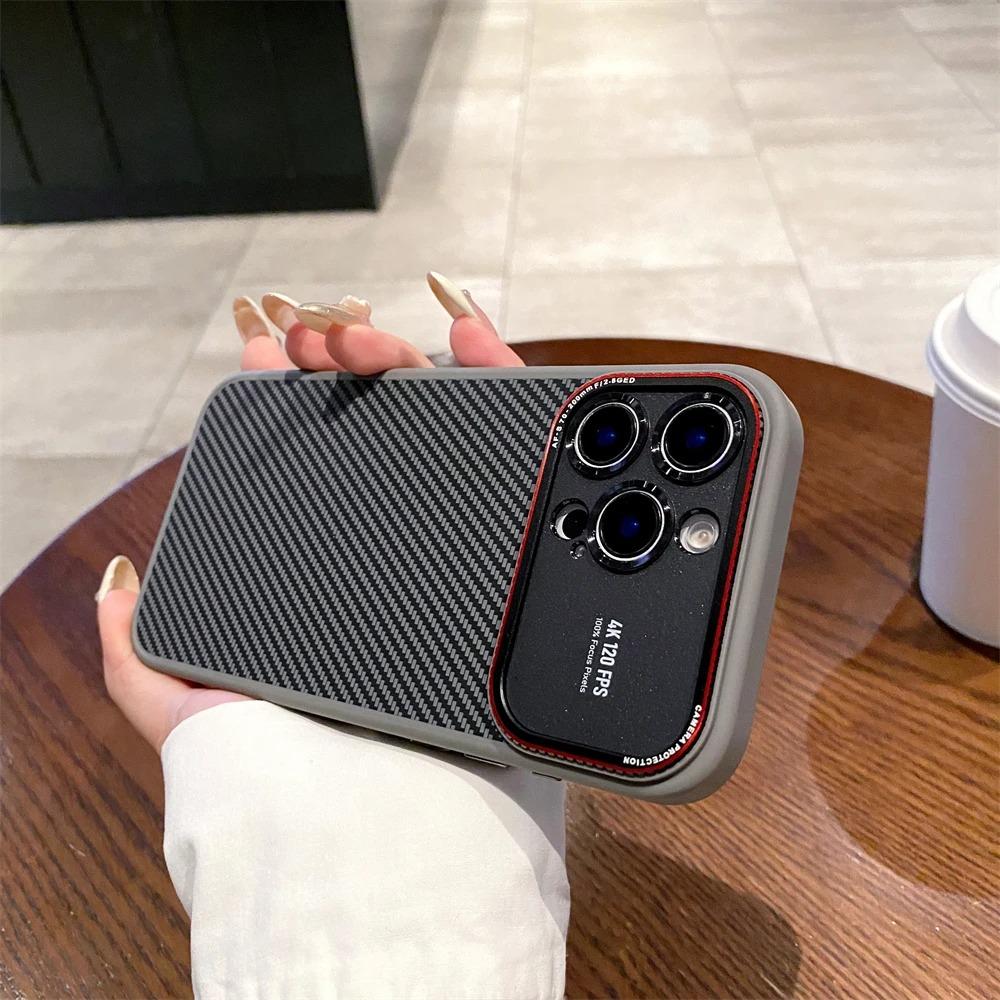 Stylish Carbon Fibre Large Window Case for IPhone 17 Air 16E 16 15 14 Pro Max Magnetic Wireless Charge Shockproof Protect Cover