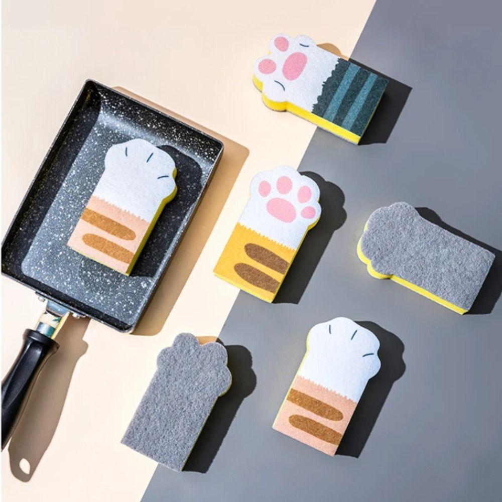 3pcs Thicker Cat Claw Cleaning Sponge Cleannig Cloth Sponge Brush Cute Dishwashing Sponge  Kitchen