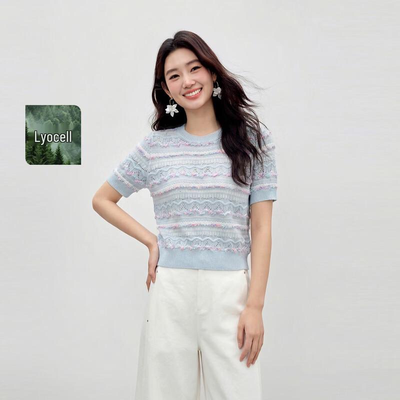 Qiushuiyiren Women s Hollow Jacquard Knit Top L