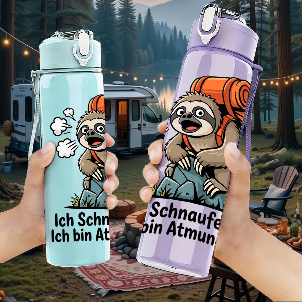 1PC Backpack Sloth German Quote Graphic,750ml Color Plastic Sports Water Bottle,Leakproof Flip Straw Lid,Suitable for Sports Office Home Use
