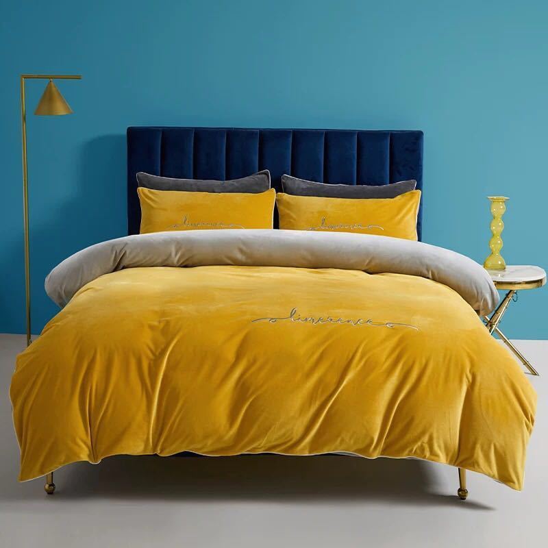 4pcs/set Plus Velvet Thick Warm Quilt Cover Autumn and Winter Milk Velvet Bed Linen Bedroom Bedding