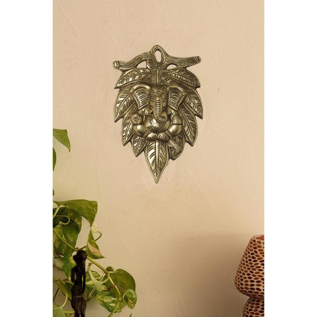 Mosazný Pán Ganesha na Listu Nástěnný | Závěsná Socha Ganeshy | Vastu Předmět Předměty pro Domácí Dekorace Dárky |