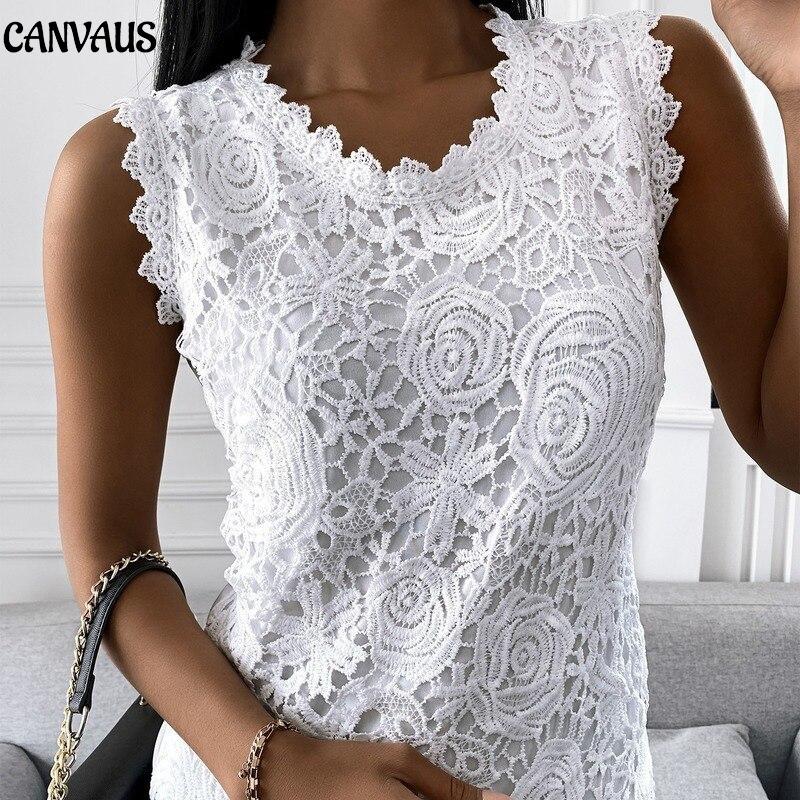 Plus Size Floral Vest Camisole Summer Tops Fashion Lace Blouse Women Jacquard Sleeveless Shirts Casual Women Vintage T-Shirt