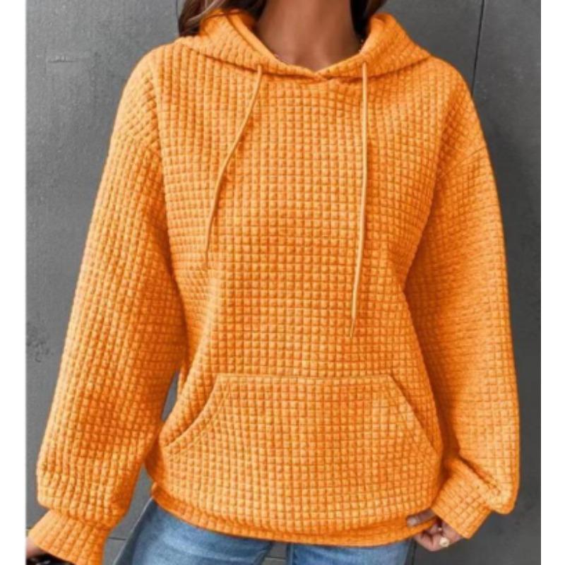 Осень и зима в Европе и США Новый небольшой женский свитер в стиле гранж с круглым вырезом капюшоном и длинными рукавами однотонная женская блузка XL жёлтый 2098₽