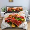 Set Biancheria da Letto con Stampa Hamburger Vintage 3D per Amanti del Fast Food Copripiumino con Stampa Cheeseburger 3 Pezzi Copriletto Divertente Creativo Matrimoniale