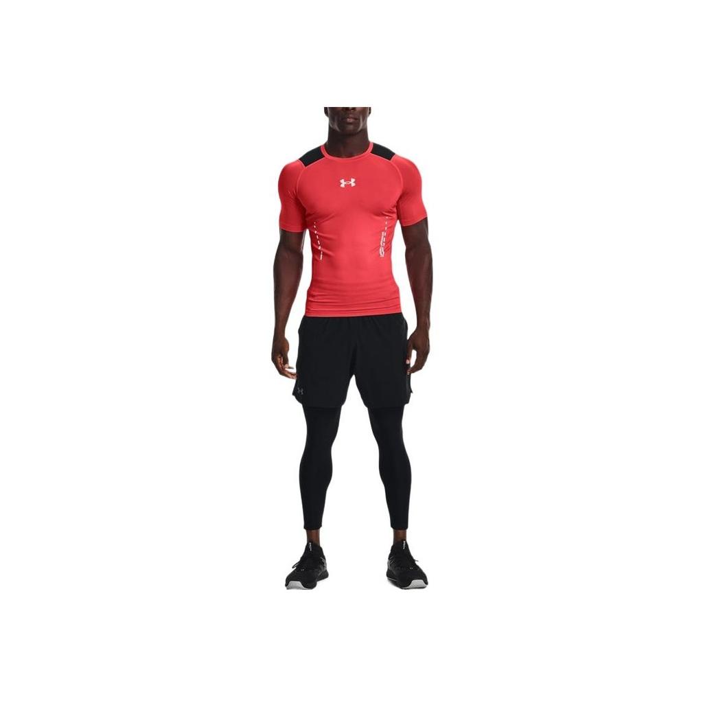 Under Armour Solid Logo Print American Vintage Dopamine Fitted Crew Neck T-Shirt Men Tops Red 1370657-628