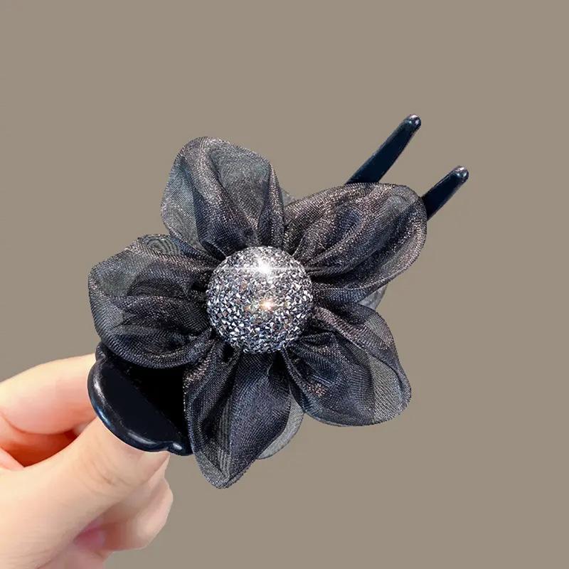 Diamond Flower Hair Claw Clip - Elegant Updo Accessory for Women