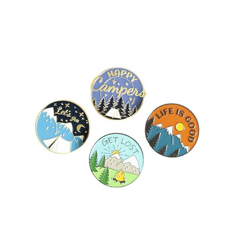 Creative Scenic Pattern Brooch Featuring Cartoon Peaks And Pine Trees In Vibrant Colors