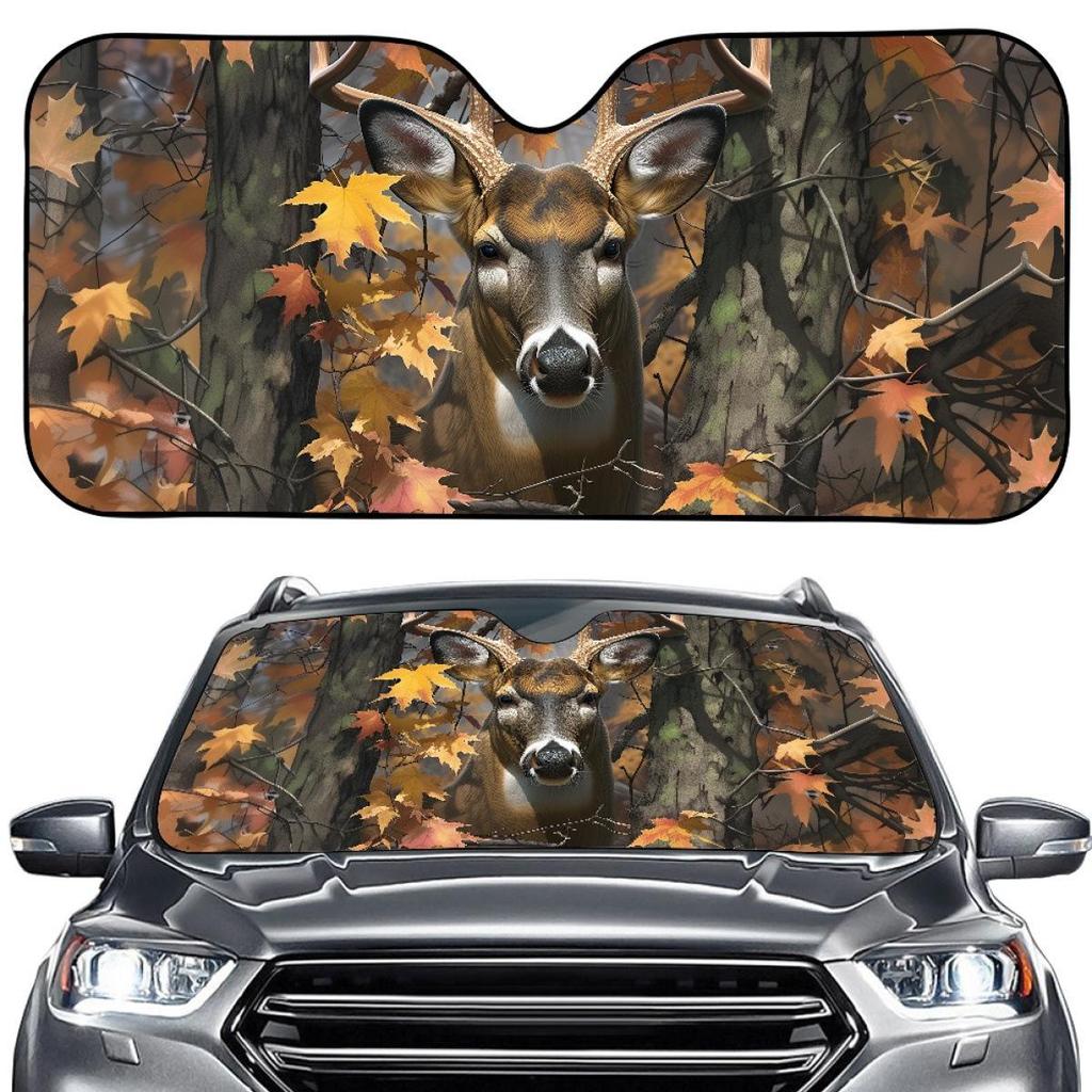 SHEIN Elk Print Aluminum Foil Sunshade - Portable, No-Install Windshield Visor for Men & Women