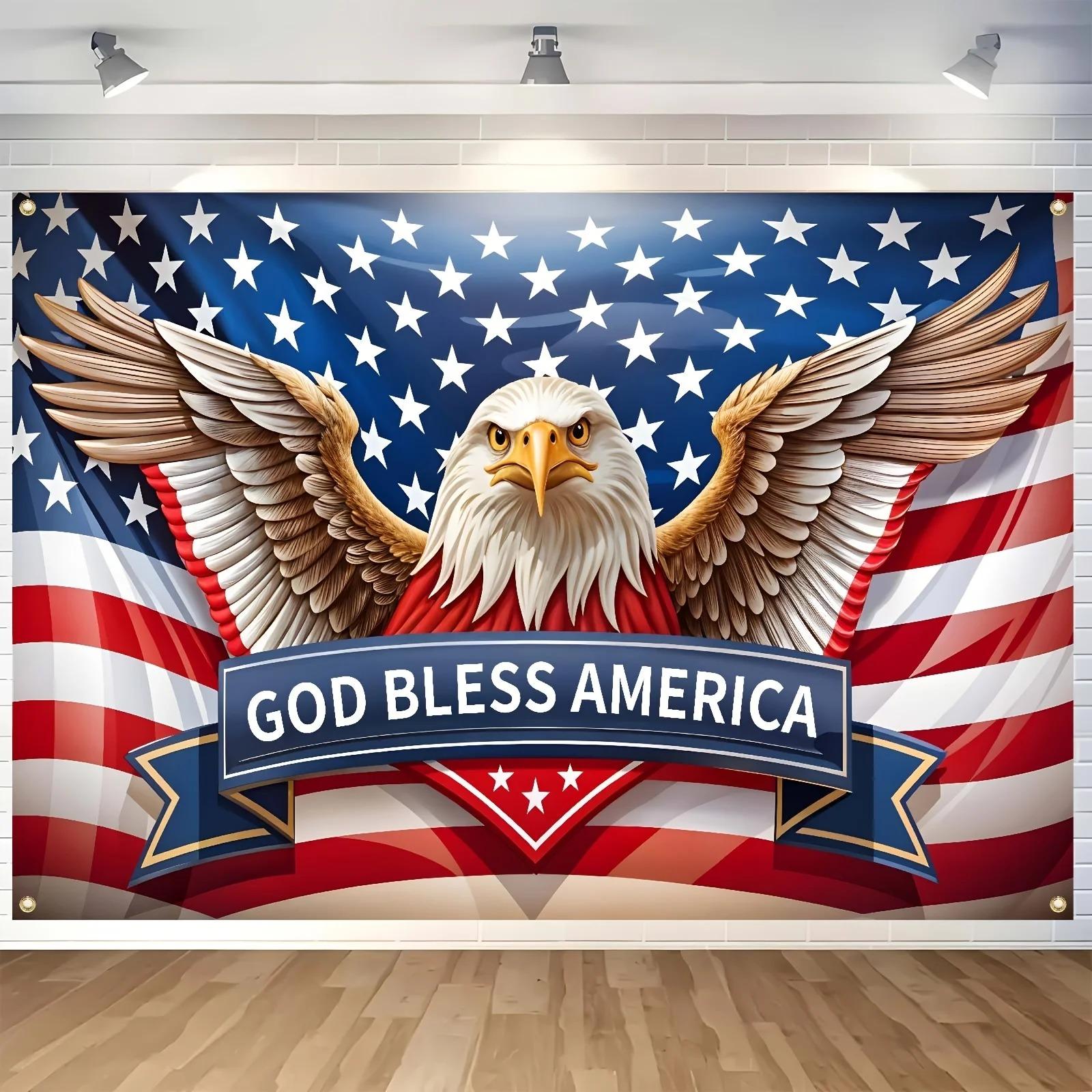 Textilien Unisex Peach American Flag Eagle Tapestry God Bless America Patriotic Wall Hanging Skin Fabric For Independence Day Party Decor