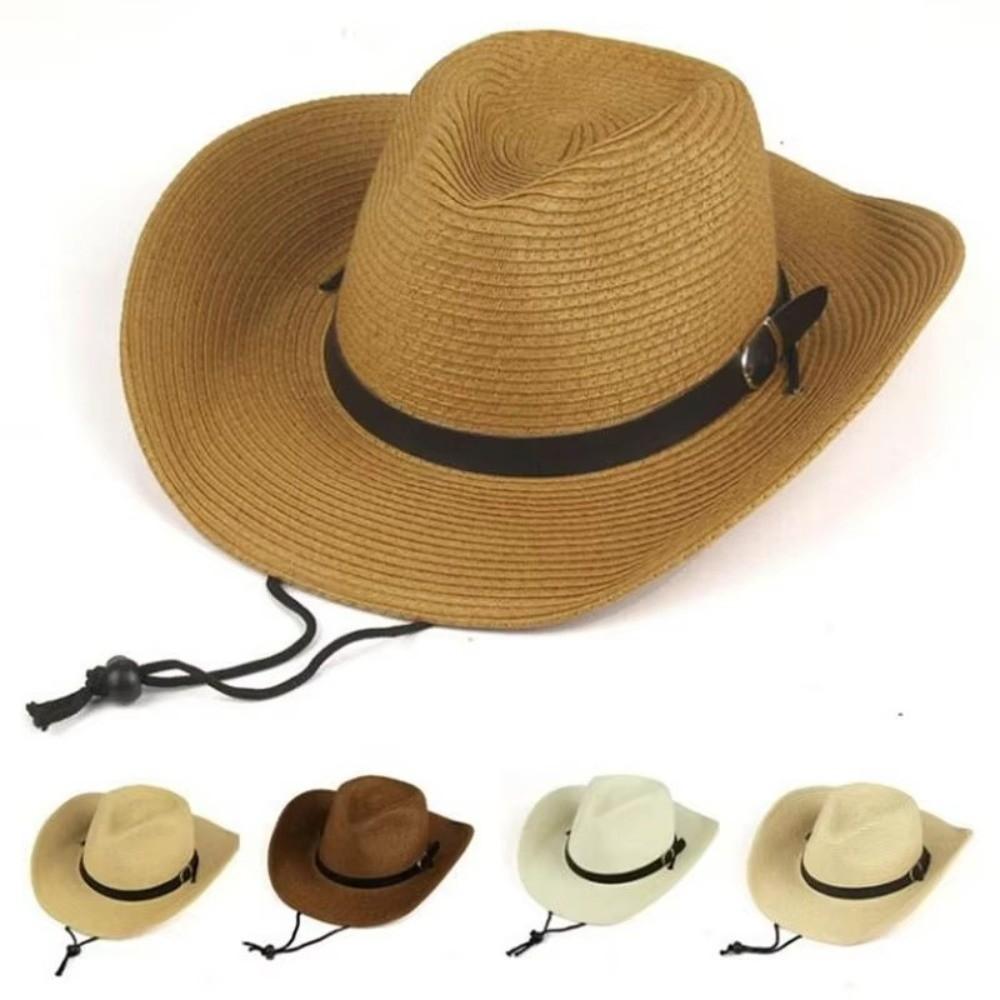 Wide Brim Western Cowboy Hat UV Protection Straw Cap Fashion Beach Cap Outdoor