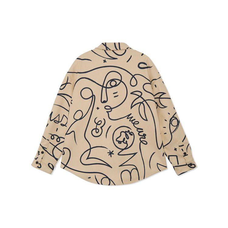 Li Ning X Artist DFT Collaboration Wade Series Fun Pattern Loose Long Sleeve Shirt Autumn Men shirts Khaki ASHR181-1