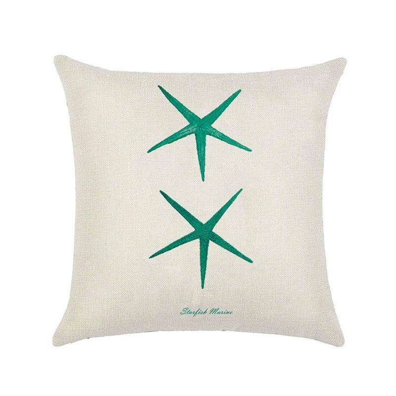 Premium Quality Flax Throw Pillow Case With Marine Organism Patterns For Home Decor