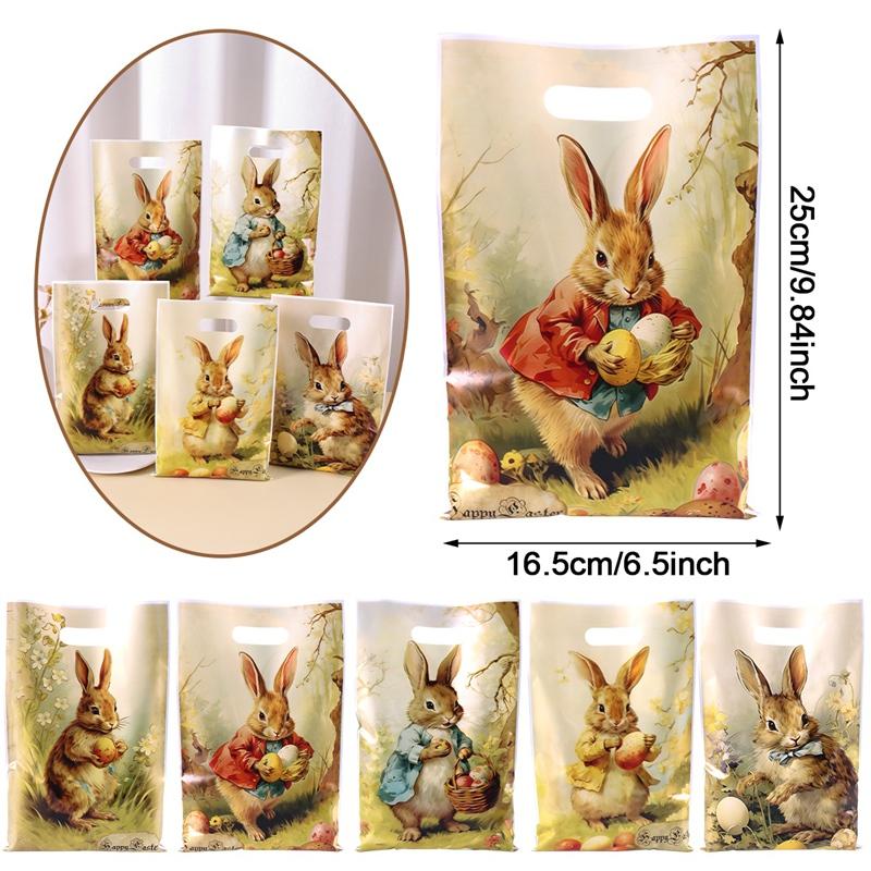 

10/20/50pcs Vintage Easter Bunny Candy Tote Bags Retro Easter Party Decoration Rabbit Eggs Gift Bag 2026 Easter Party Supplies 10pcs