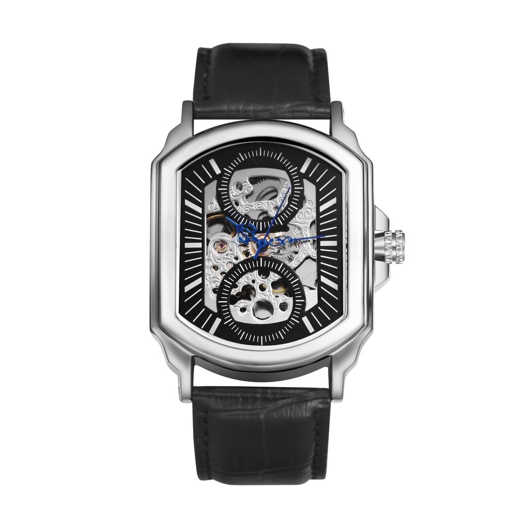 Automatic Watch Genuine Leather Strap Analog Stylish Square Quartz Watch Black Accessories Birthday Christmas Day Present Men's Waterproof Men's -