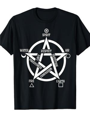 Spirit Wasser Feuer Erde Luft Elementar Pentagramm Hexe T-Shirt | Vintage Streetwear Unisex Tee mit Mystischen Symbolen
