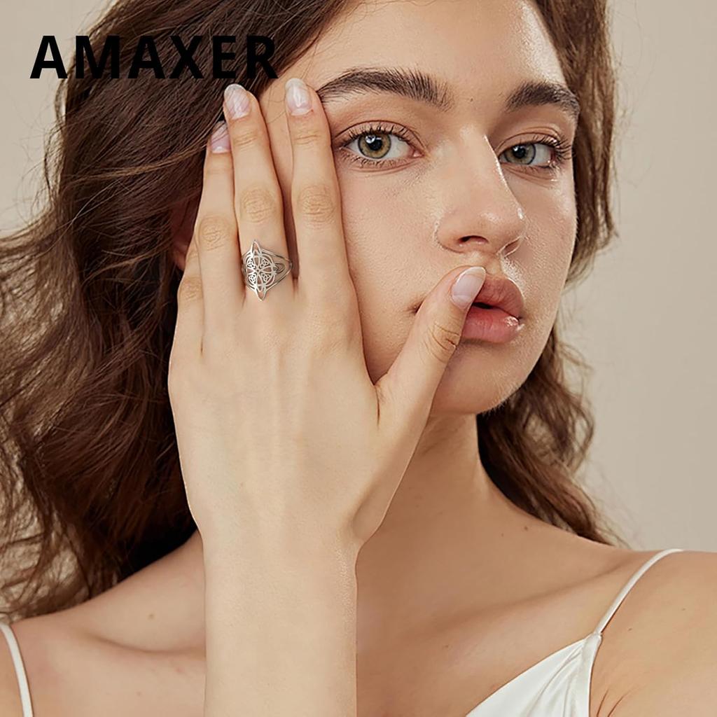 Hexerei Hexenknoten Ring für Damen Edelstahl Fingerringe Wicca Triquetra Keltischer Knoten Amulett Schutzschmuck