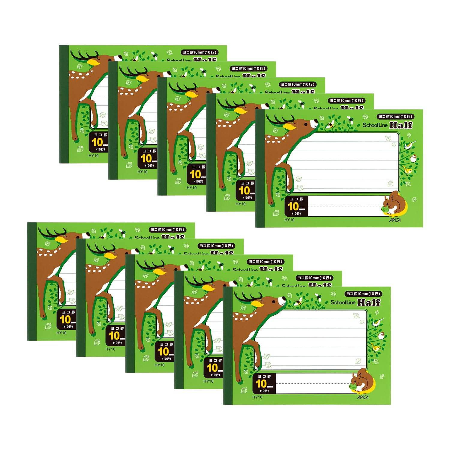 

Apica Школьная тетрадь, 10 мм горизонтальная разметка, формат B5 половина, 10 штук, HY10