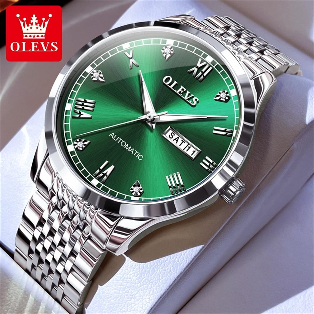 OLEVS Original Men's Watch Stainless Steel Dual Calenadr Classic Luxury Business Automatic Mechanical Wrist Watches for Man 6602