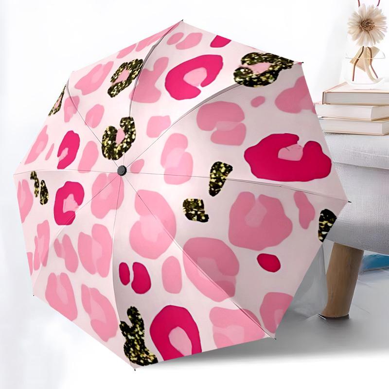 1pc Pink Leopard Print Automatic Open/close Folding Umbrella, Compact Portable Travel Umbrella, Cute Umbrella, Durable Construction yy260328004