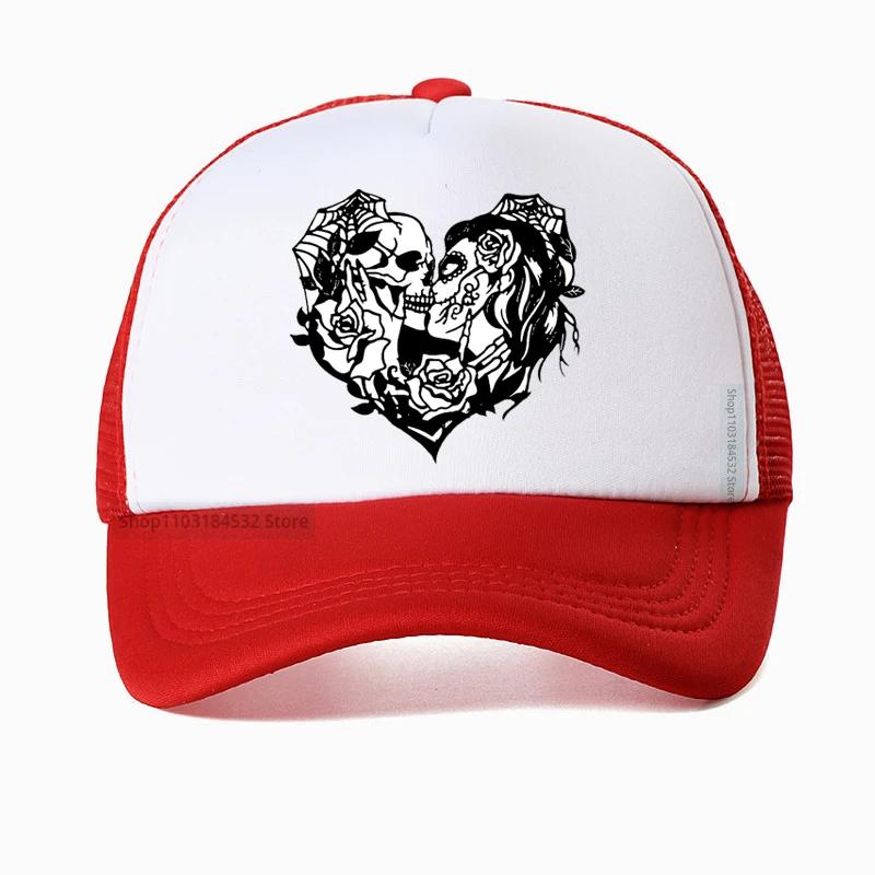 Halloween Skull Couple Printing Baseball cap Gothic Gothic Unisex Women Lovers Love hat Summer Mesh Trucker Caps Casquette Gorras Adjustable