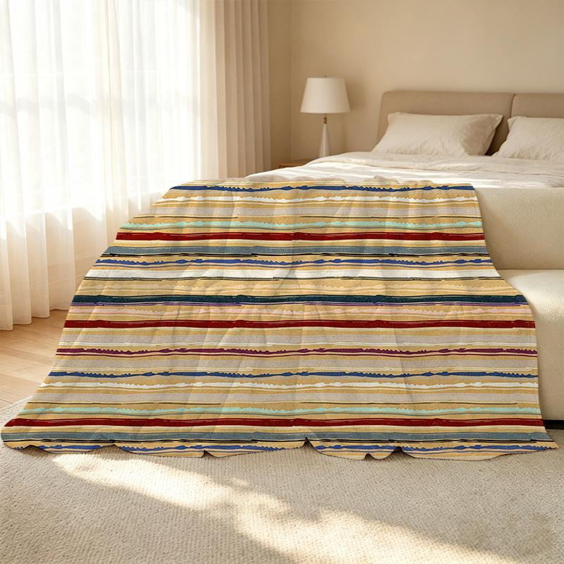 Plush Flannel Blanket Striped Soft Warm Throw for Single Bedroom, Ideal for Christmas & Halloween Cozy Home Use