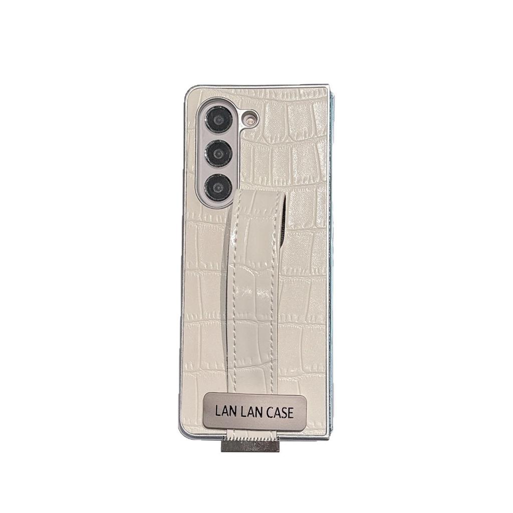 White Alligator Leather Pattern Is Suitable for Samsung ZFold6 Mobile Phone Case Folding Screen Zflod5/4/3 Wristband Bracket Case.