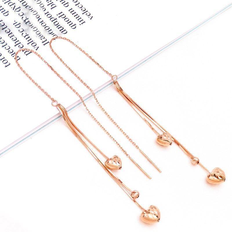 Изысканные Русские Фиолетовое Золото Любовь Бахрома Ушная Линия Простой Характер Супер Фея Иностранный Шарм Позолоченные Розовым Золотом Сердце Персика Серьги