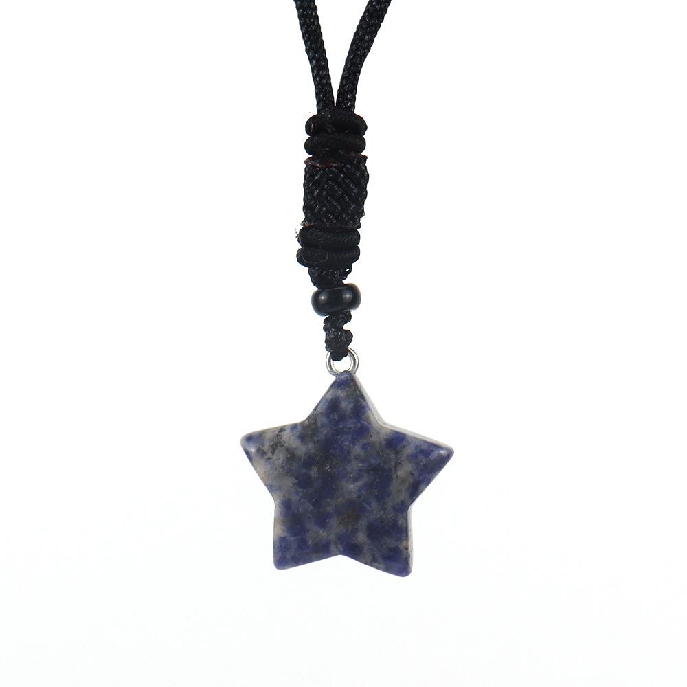 2.5Cm Natural Crystal Agate Star Pentagram Pendant Necklace Black Rope Adjustable N617