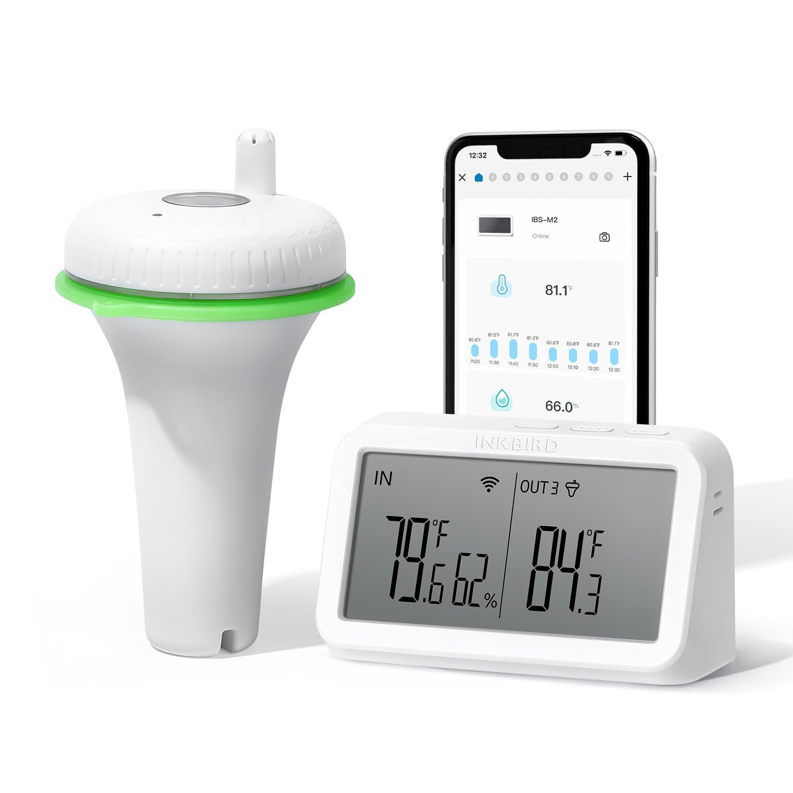 

INKBIRD 2nd-Gen Wireless Pool Thermometer with IBS-M2 Wifi Gateway Combo Waterproof Digital Floating Thermometer for Spa Pond EU Version