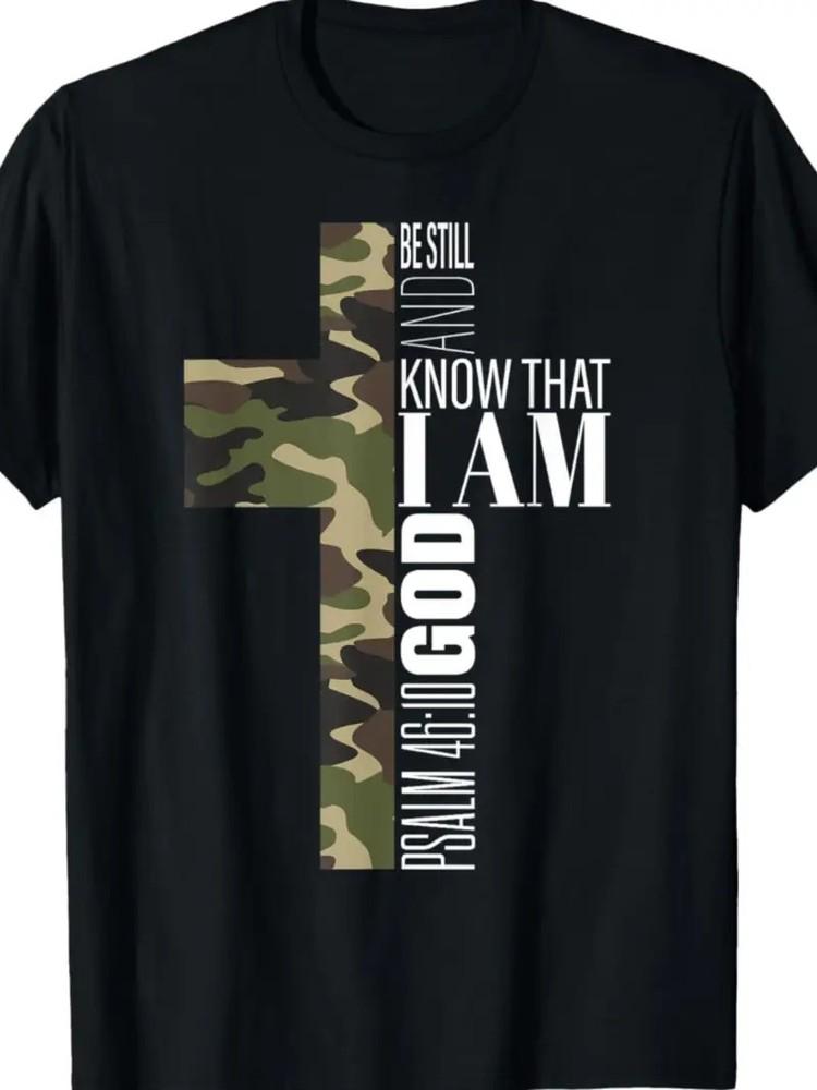 

Cotton Men s Camo Cross T-Shirt - Be Still And Know That I Am God | Black, Gree M