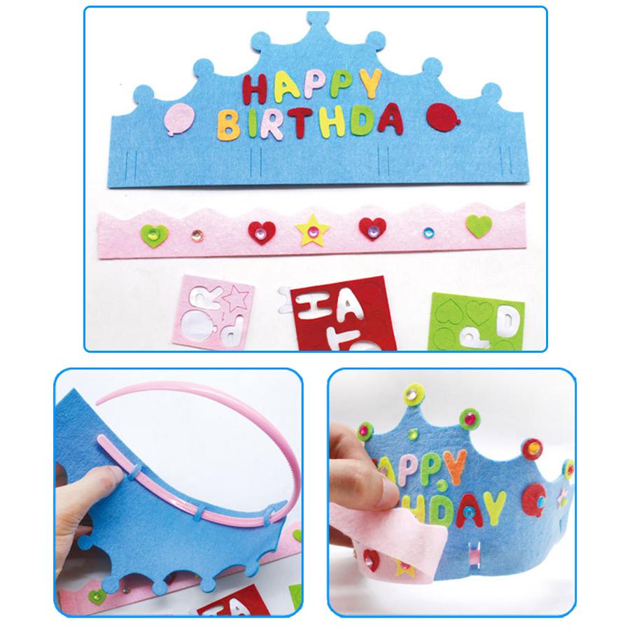 2/4pcs Non woven Crown Birthday Hat DIY Material Handmade Kit Birthday Party Creative Decorative Headwear XJM