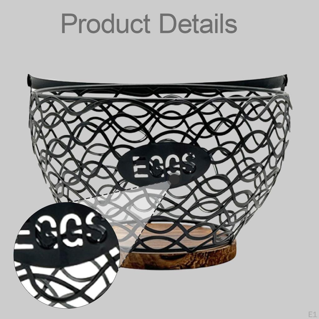 Chicken Egg Basket Artistic Metal Fruit Vegetable Organizer with Wooden Accent for Versatile