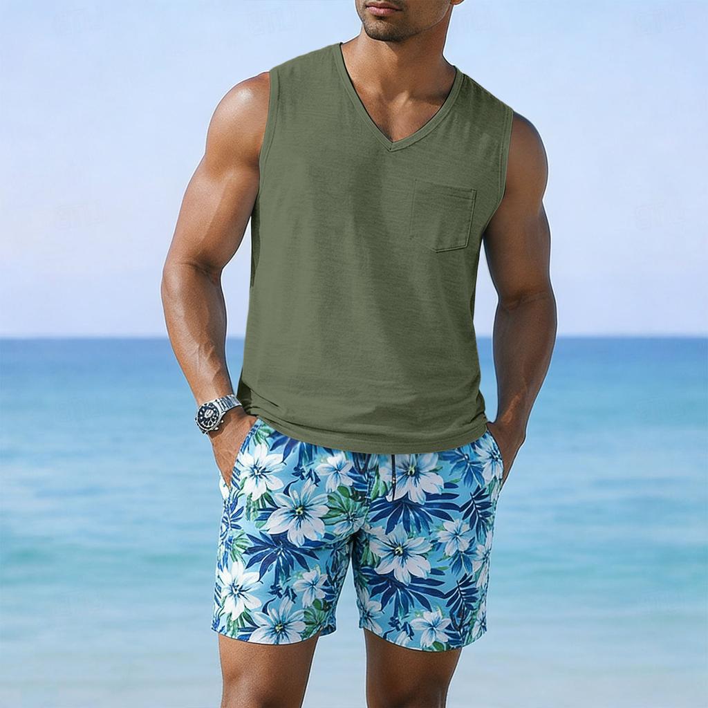 Men's Athletic Casual Sleeveless Tank Top with Wide Shoulder Straps and Chest Pocket Lightweight Summer Shirt for Outdoor Activities