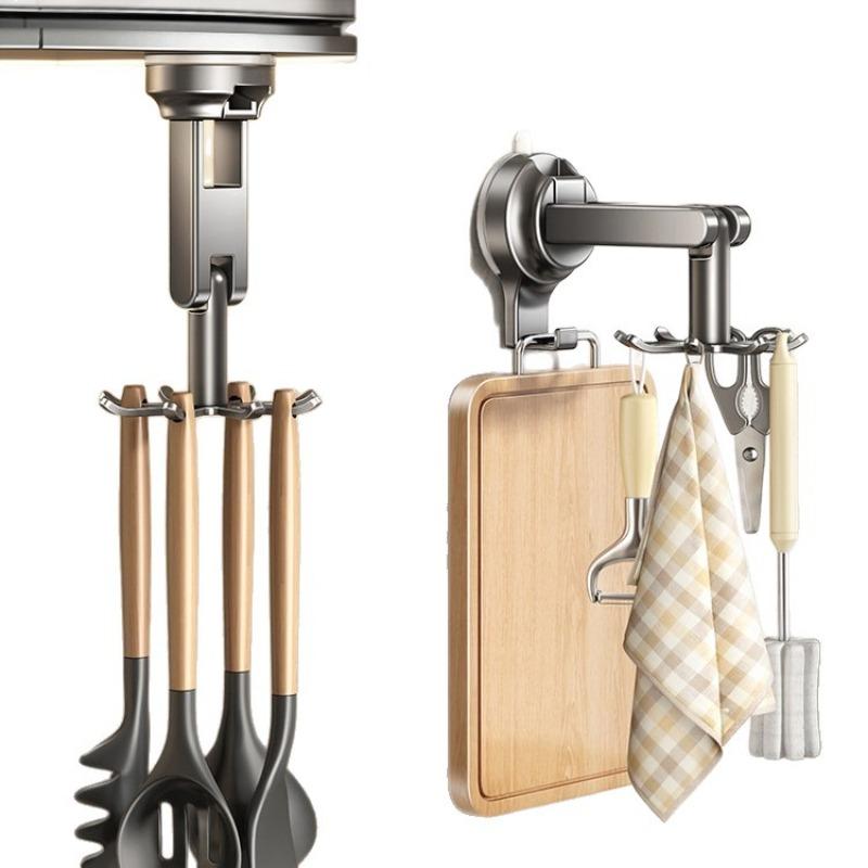 Kitchen Suction Wall-mounted Multi-functional Storage Rack, with Integrated Storage Featuring No-drilling and Rotatable Hooks