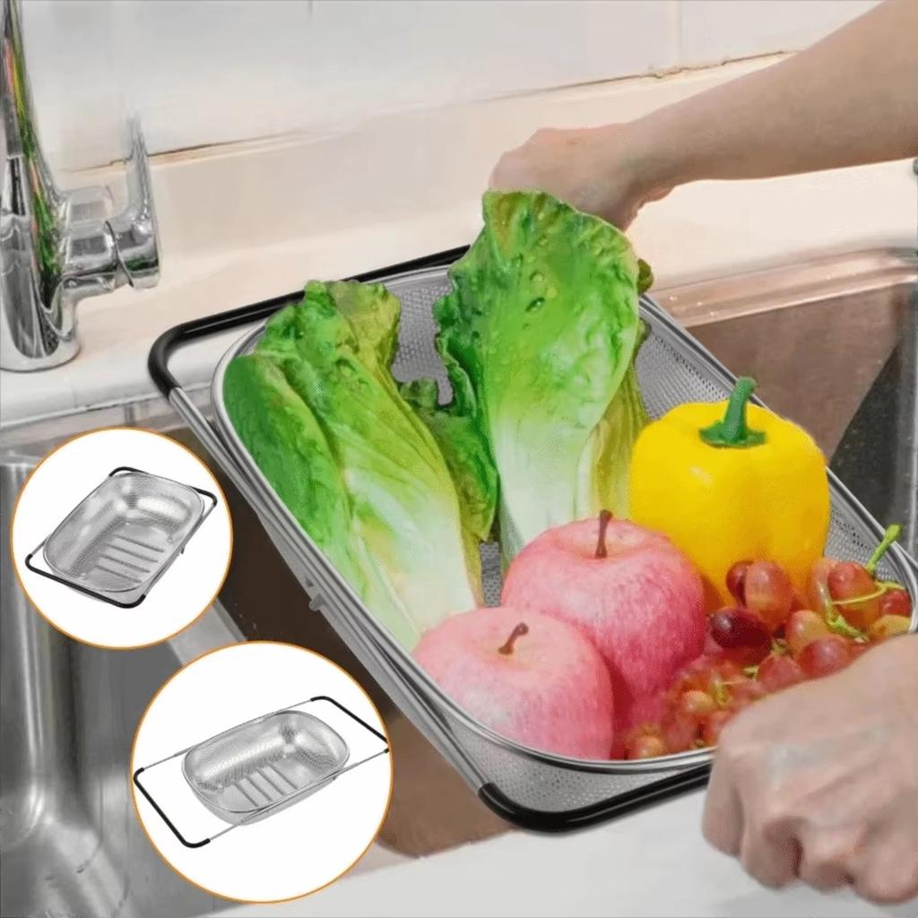 Extendable Stainless Steel Basket Strainer Over Sink Colander