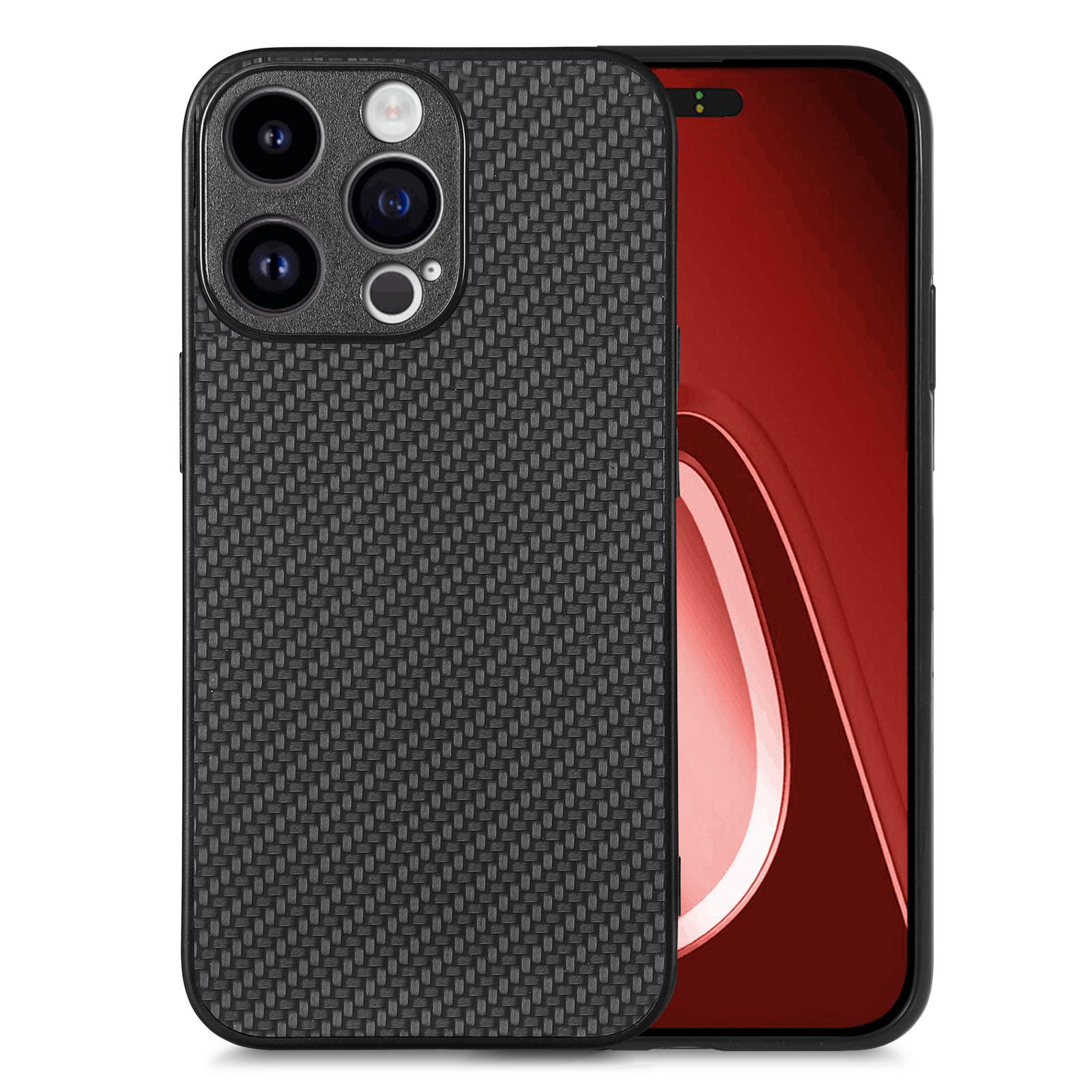 

Чехол для iPhone 15 Pro Max с текстурой углеродного волокна, PU+PC+TPU чехол для телефона Black