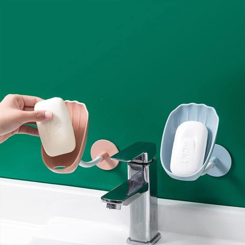 2pcs Soap Box, Bathroom Shell Shaped Storage Box, No-Punch Mobile Suction Cup Type, Soap Box for Bathroom Use
