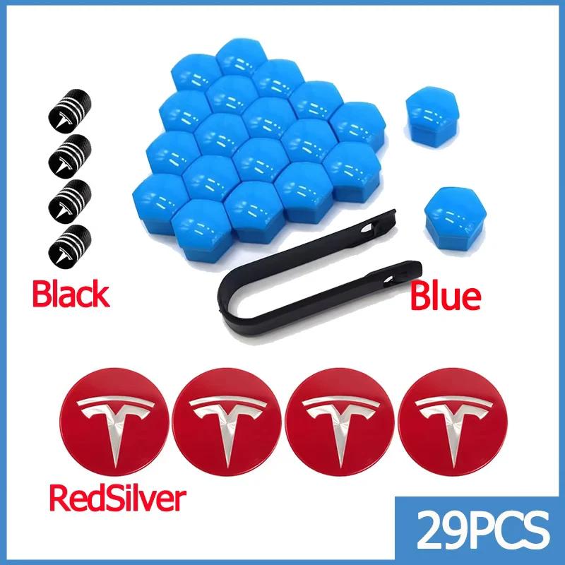 Wheel Center Hub Caps for Tesla Model 3 Y S X 25pcs 29pcs Car Valve Cap Tire Lug Nut Protective Covers Modified Decoration