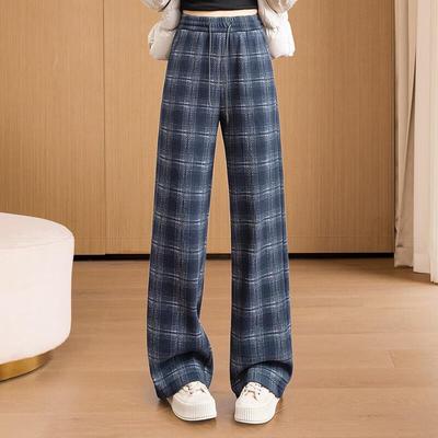 Damen Winter karierte Patchwork-Hose mit weitem Bein