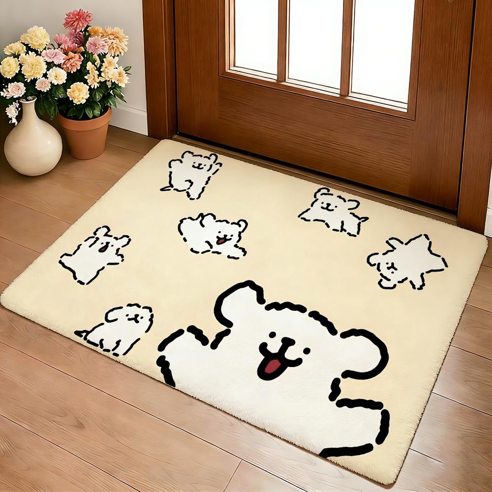 Line Puppy Cute Floor Mat Cozy Flannel Soft Thick Non-Slip Mat For Living Room Bedroom Kitchen Decor Rugs